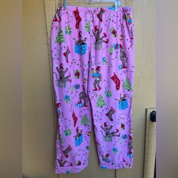 Nick and Nora Sock Monkey Pink Christmas Holiday Pajamas size XXL - Picture 7 of 9